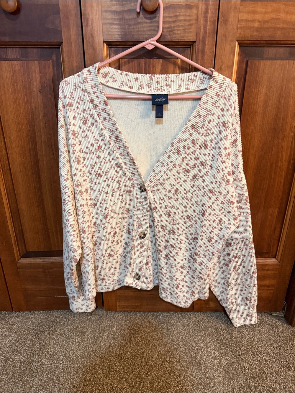 Daytrip Cream Cardigan with Dusty Rose Floral Speckle